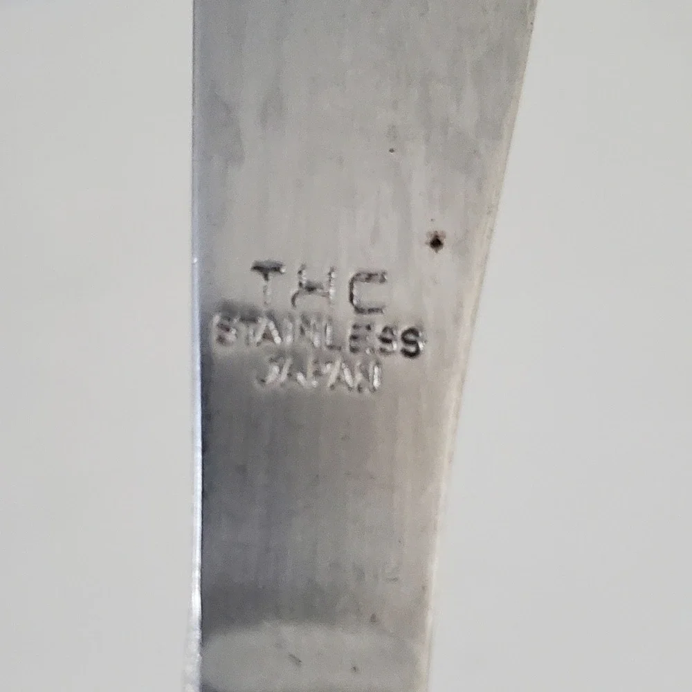 Vintage THC Stainless Japan Dinner Knife MCM Modern Square Handle FlatwareSilver